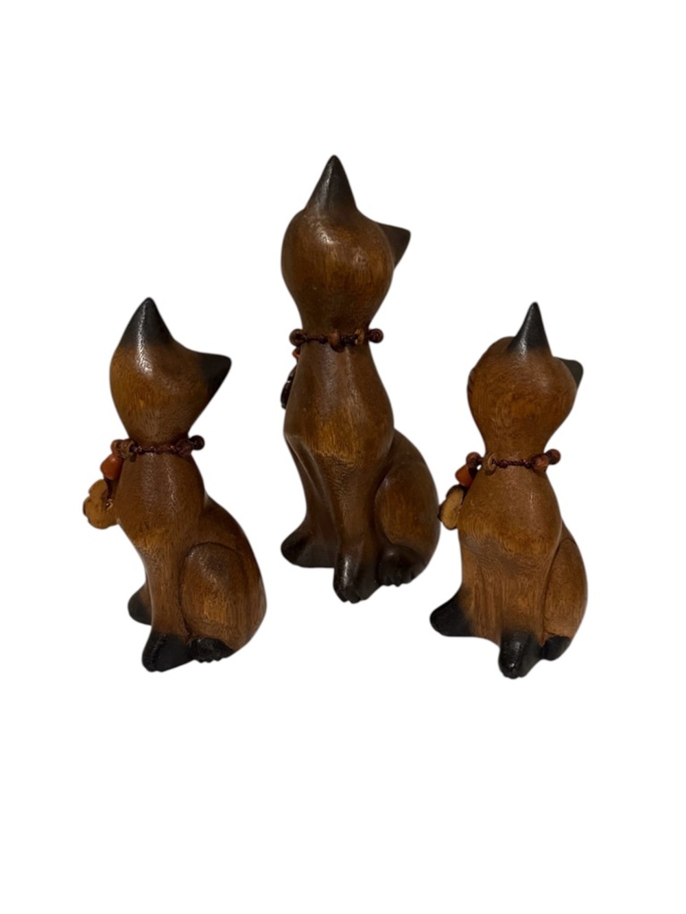 Set of 3 Brown Carved Wood Cat Figurines - Picture 4 of 5
